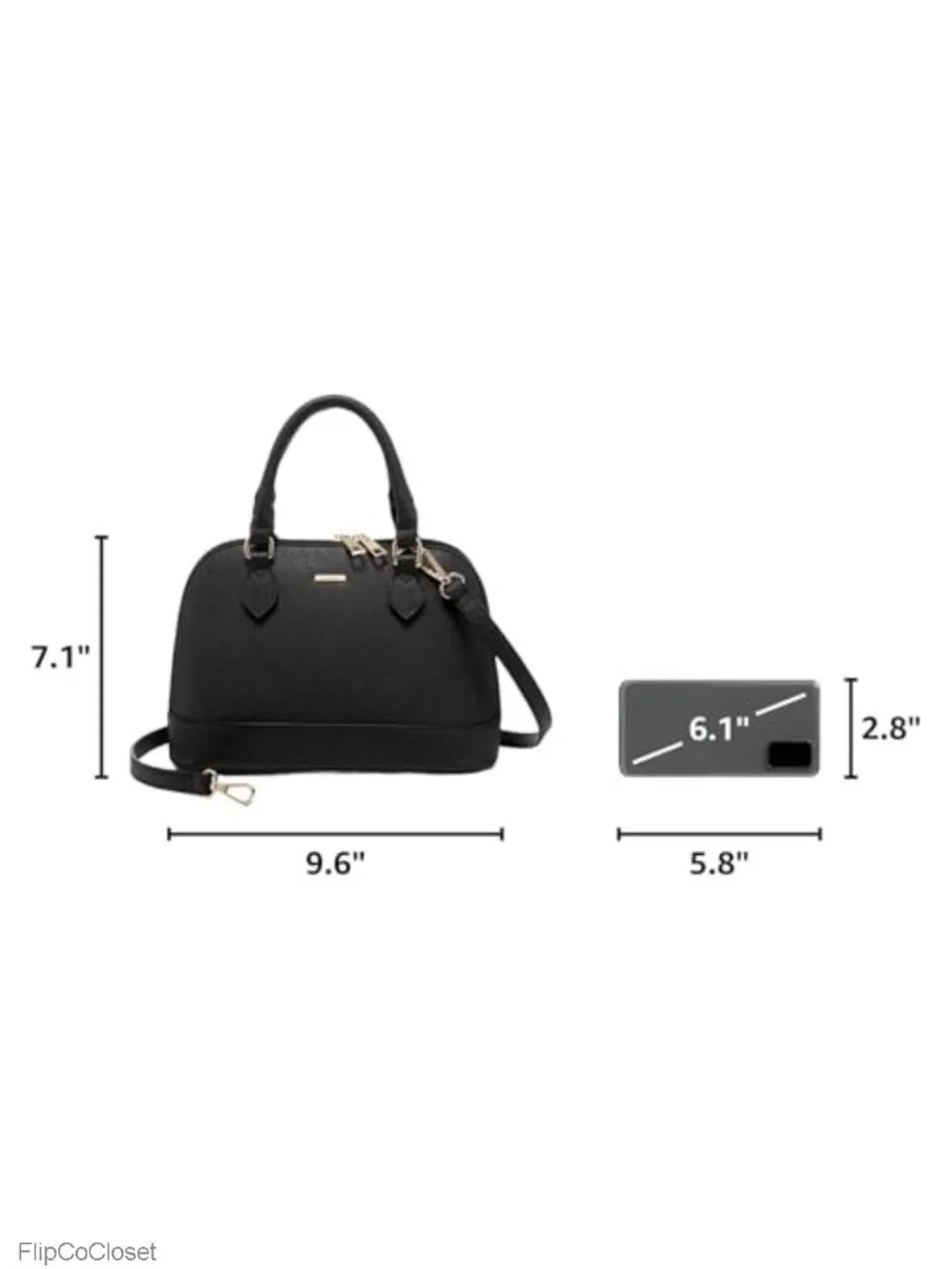 Faux Leather Dome Satchel Crossbody Handbag with Double Zip